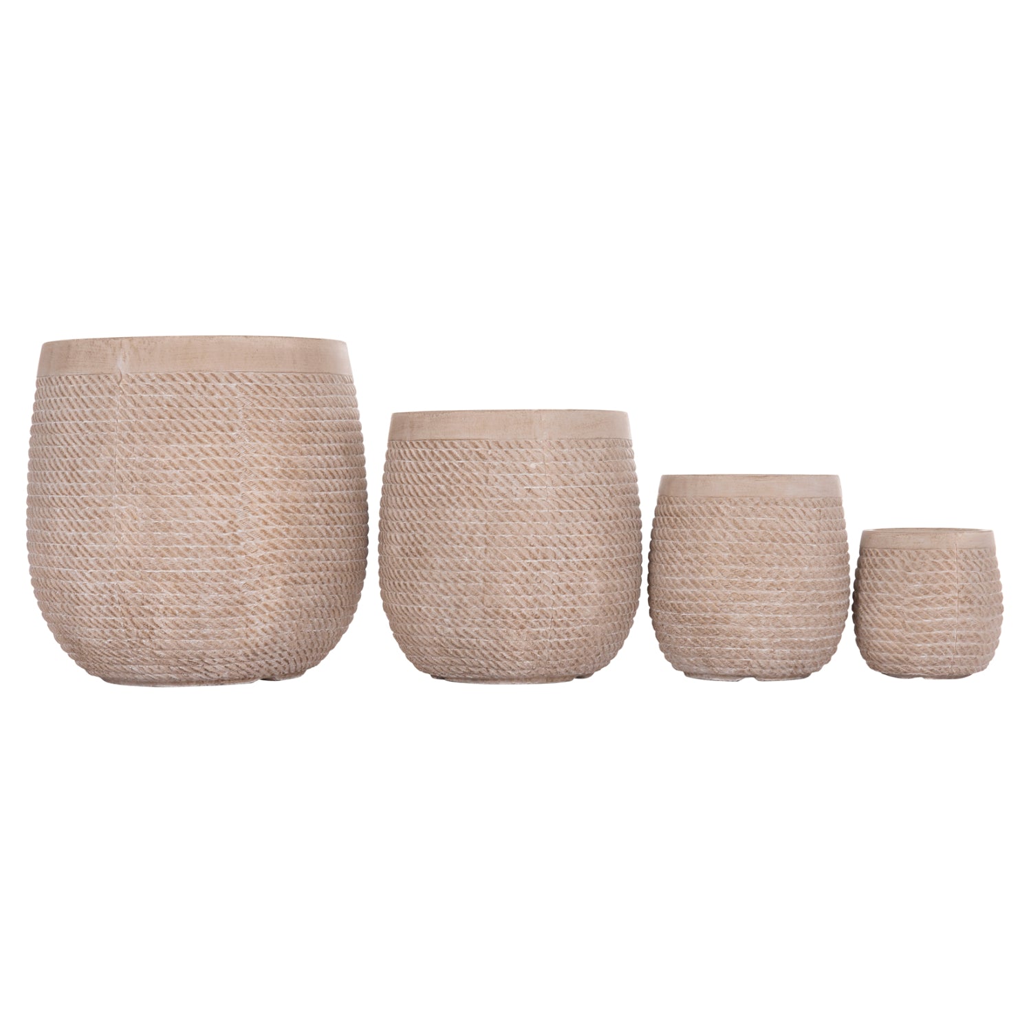 Комплект от 4 кръгли градински саксий фибър - цимент с цвят слонова кост ф54x54 см