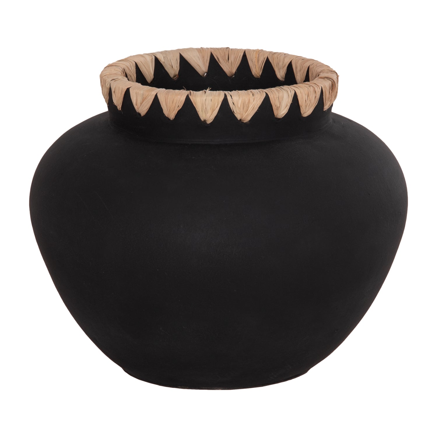 Декоративна ваза RENTON(М)теракота черна-обвита слама на гърлото φ28x23hcm