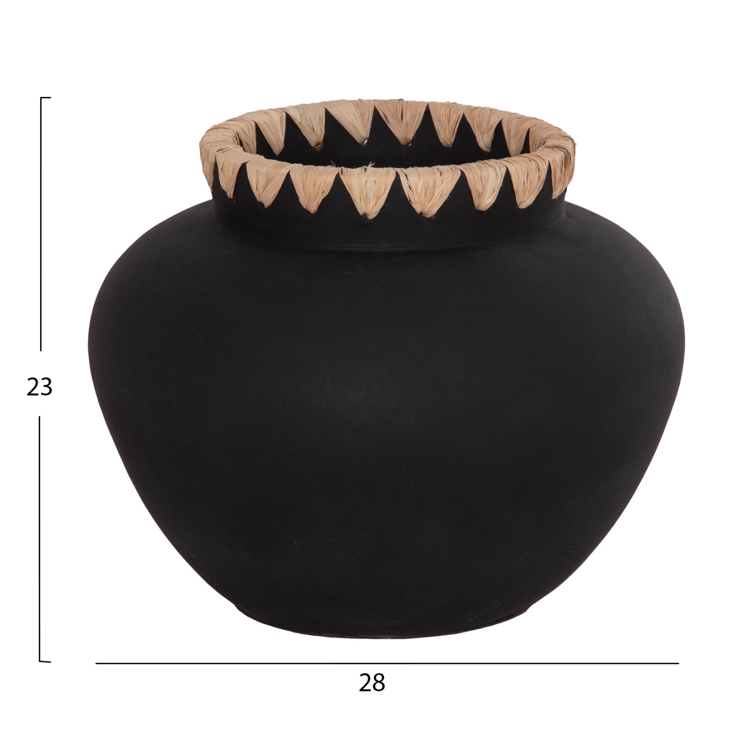 Декоративна ваза RENTON(М)теракота черна-обвита слама на гърлото φ28x23hcm