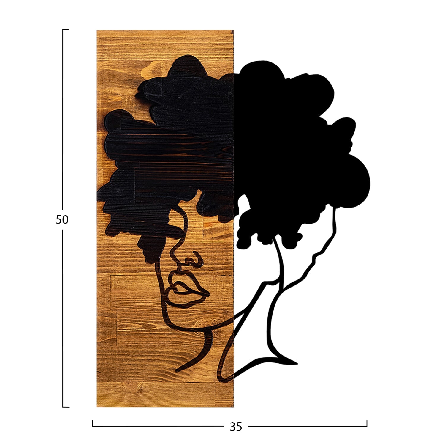 Декор за стена на женска фигура - метални ламарини - дърво 35x3(дълбочина)x50см.