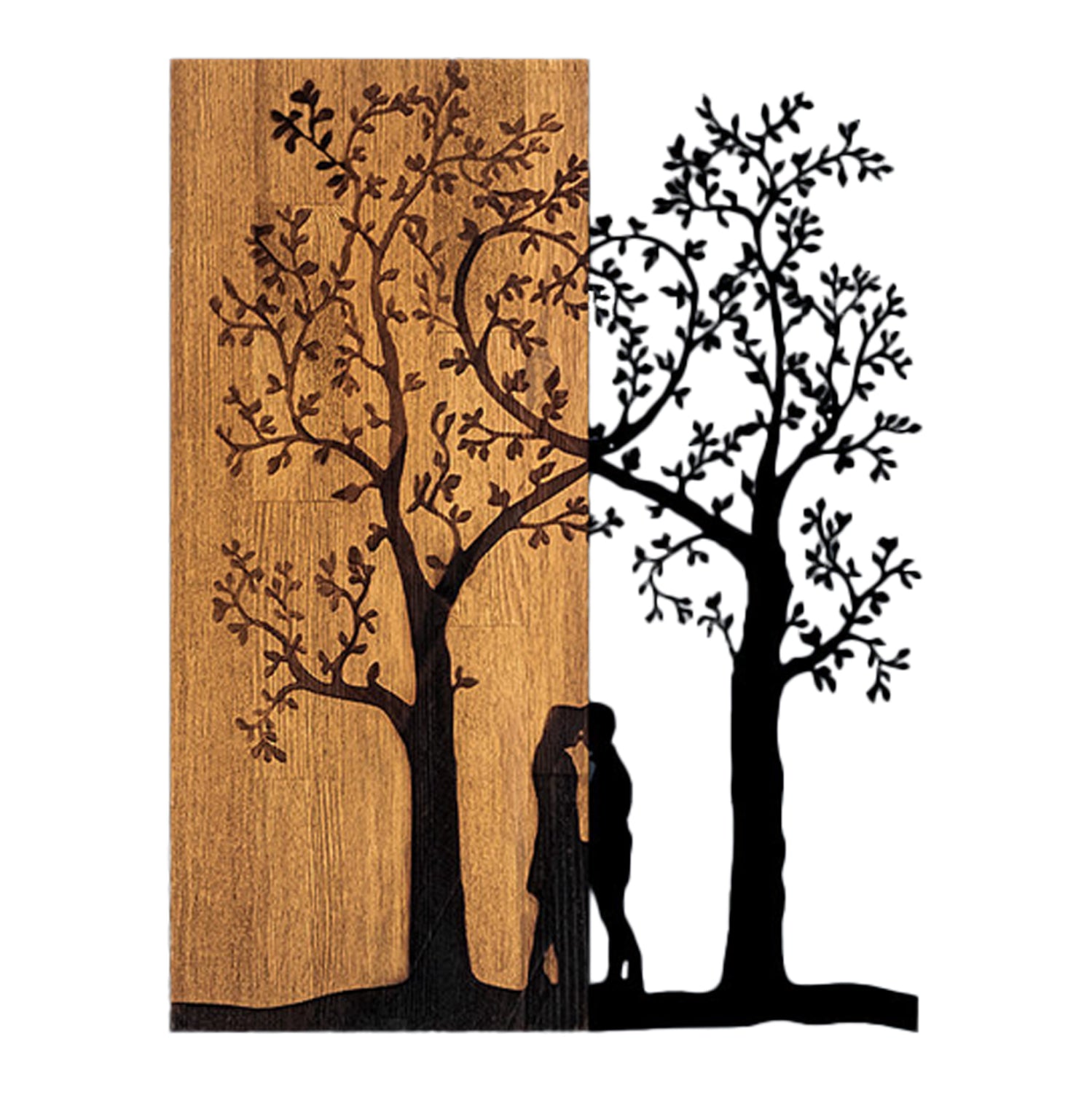 Декор за стена - метал черно-дърво 45x3(дълбочина)x58см.