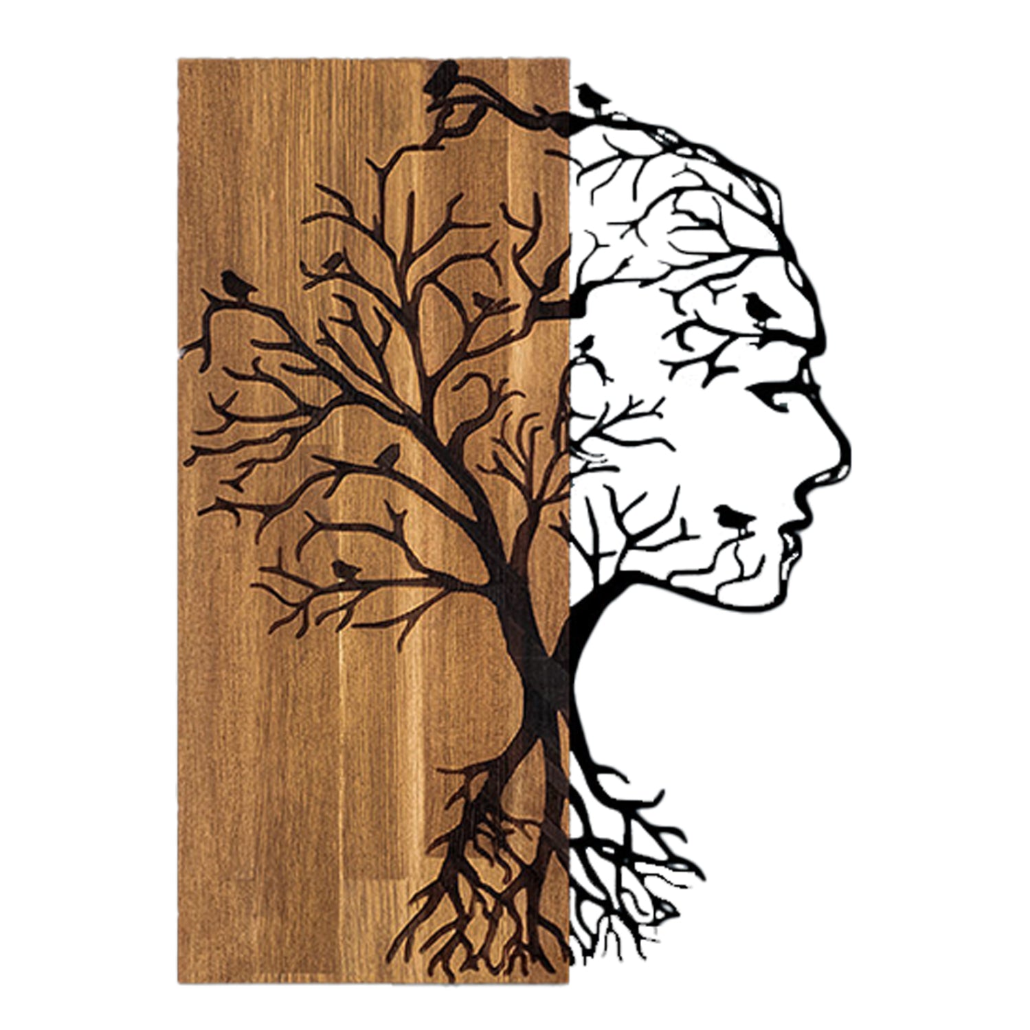 Декор за стена Дама - метал черно-дърво 43x3(дълбочина)x58см.