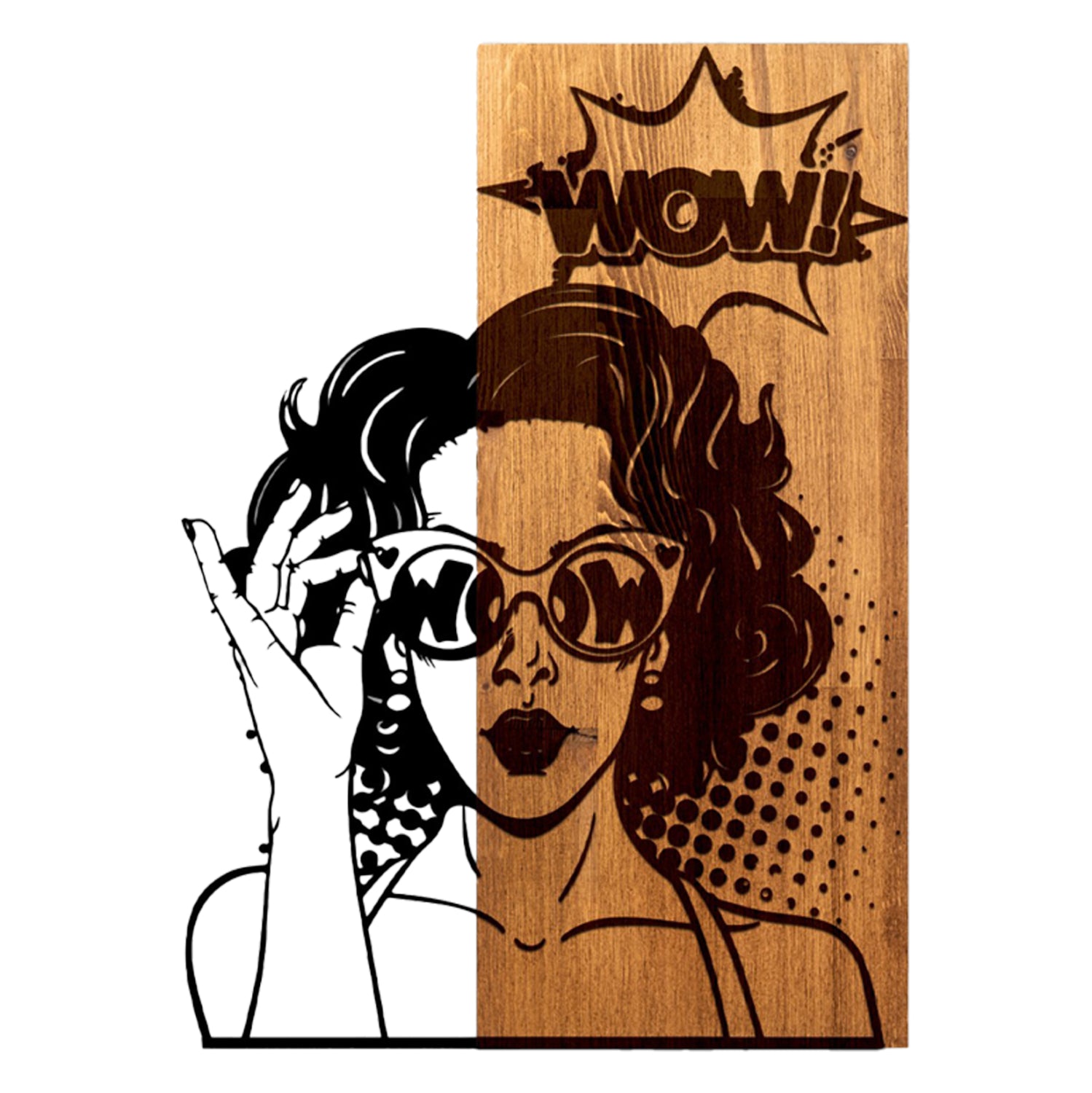 Декорация за стена дамско лице - метални ламарини черно-дърво 42x3(дълбочина)x58см.