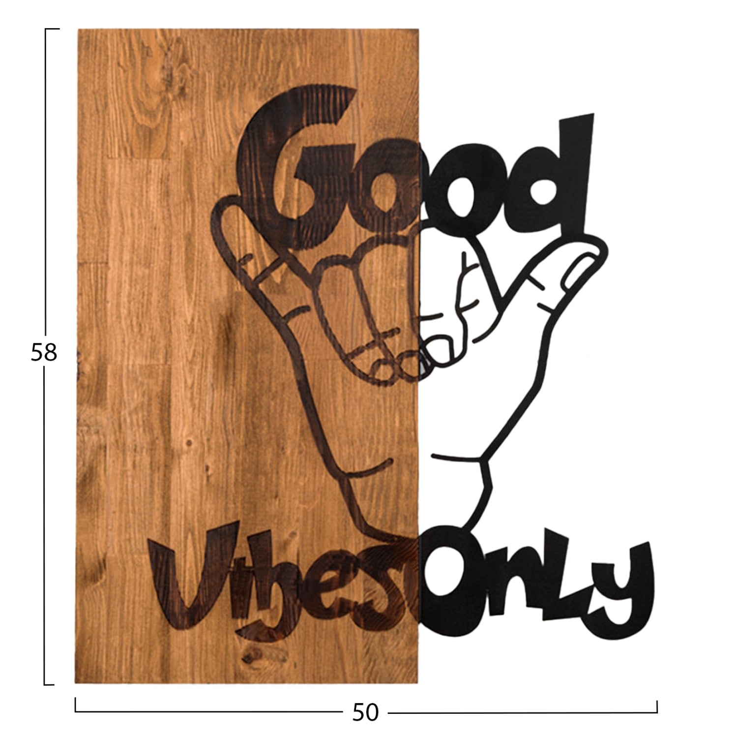 Декор за стена - метал в черно дърво 50x3(дълбочина)x58кв.