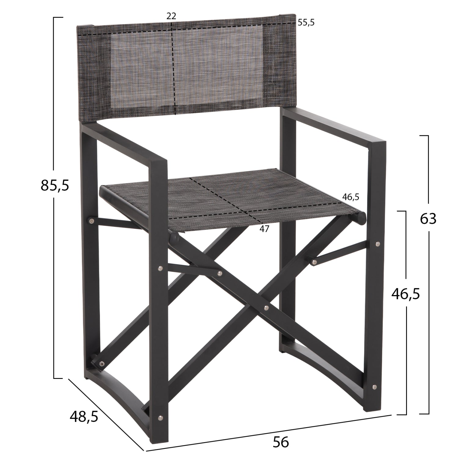 Алуминиев режисьорски стол цвят черен-сив
