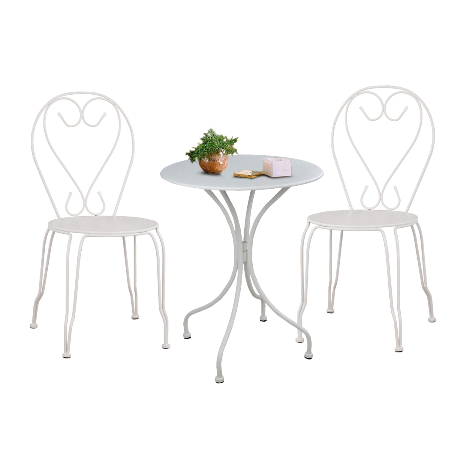 Градински комплект 3 части КГ11875 бял металик с маса Φ60x72