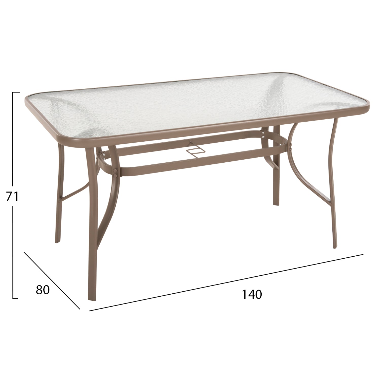Метална маса за шампанско Bruno със стъклен плот 140x80x71см