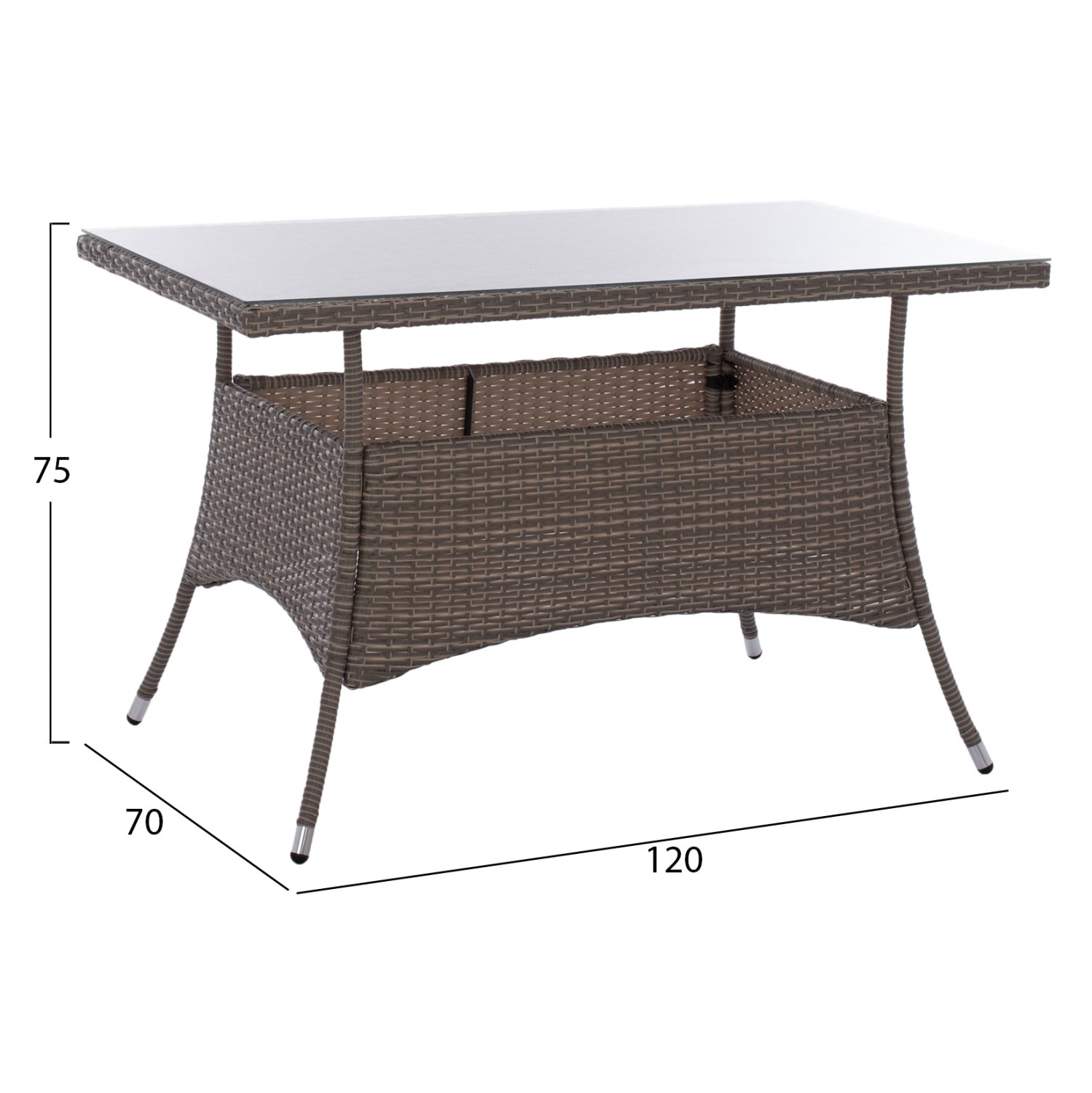 Ратанова маса/метал 120х70 см сива