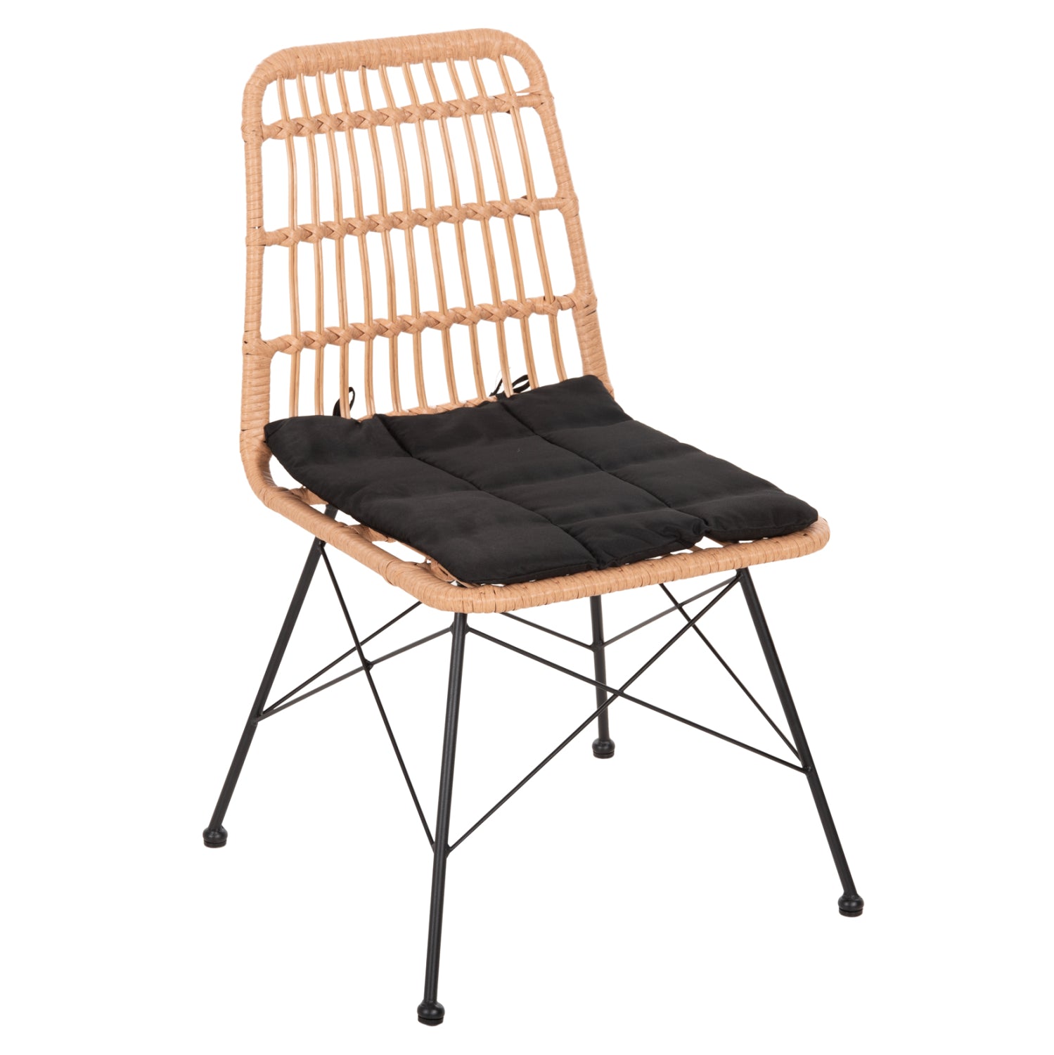 Градински стол с възглавница Аllegra, метал, черно-бежов, от ракита, 52x515x835y