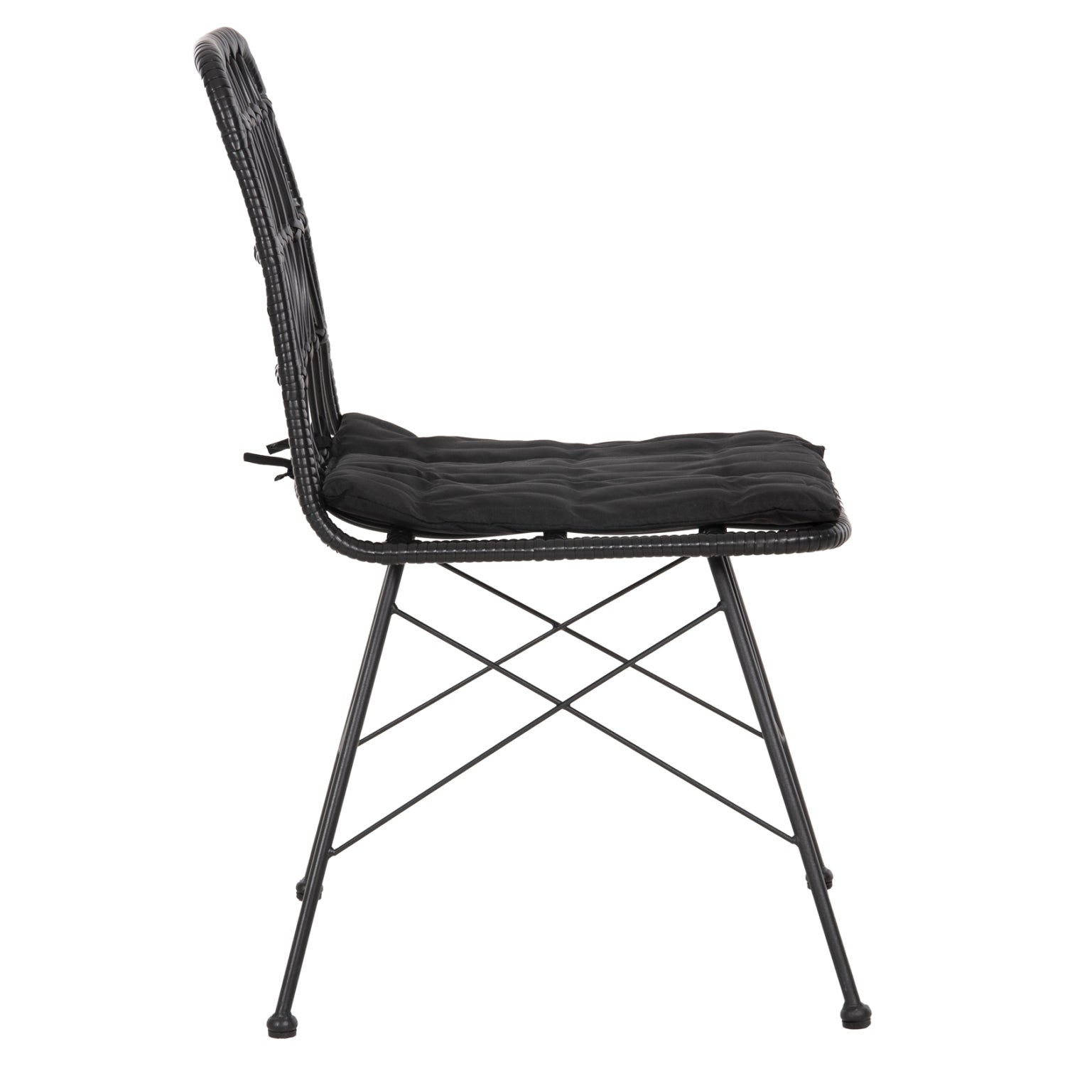 Градински стол Аllegra, метален, с възглавница, плетен, черен, 52x52x83.5 см