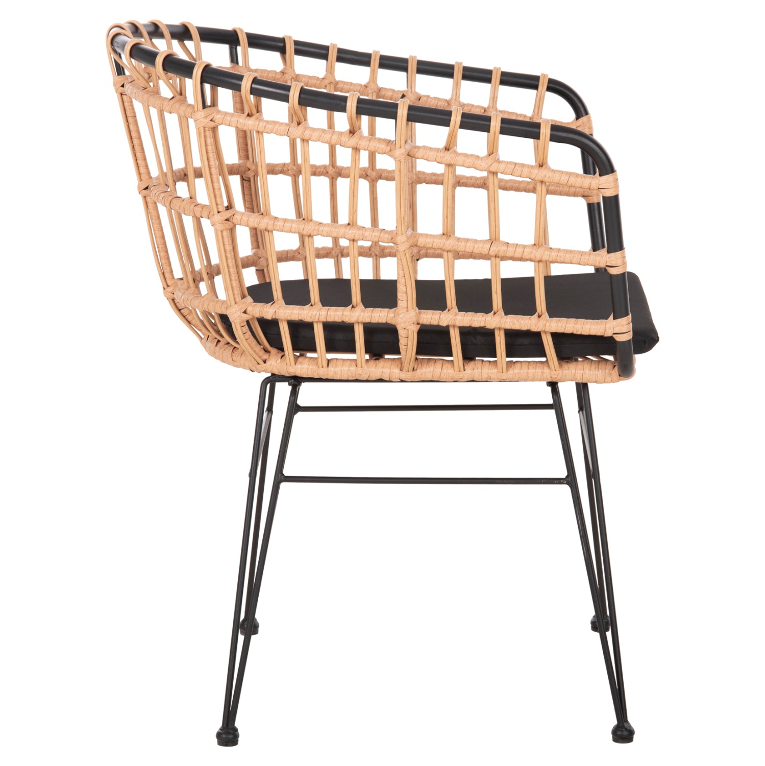 Градински фотьойл Алегра, метал и възглавница, черно-ракитен, бежов, 58x61x81