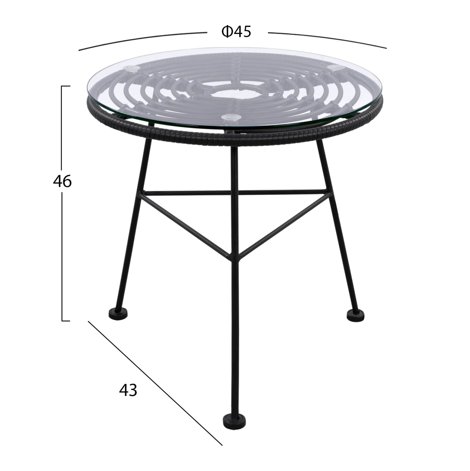 Маса Алегра ф45 см -черна-метал,ракита ,стъкло