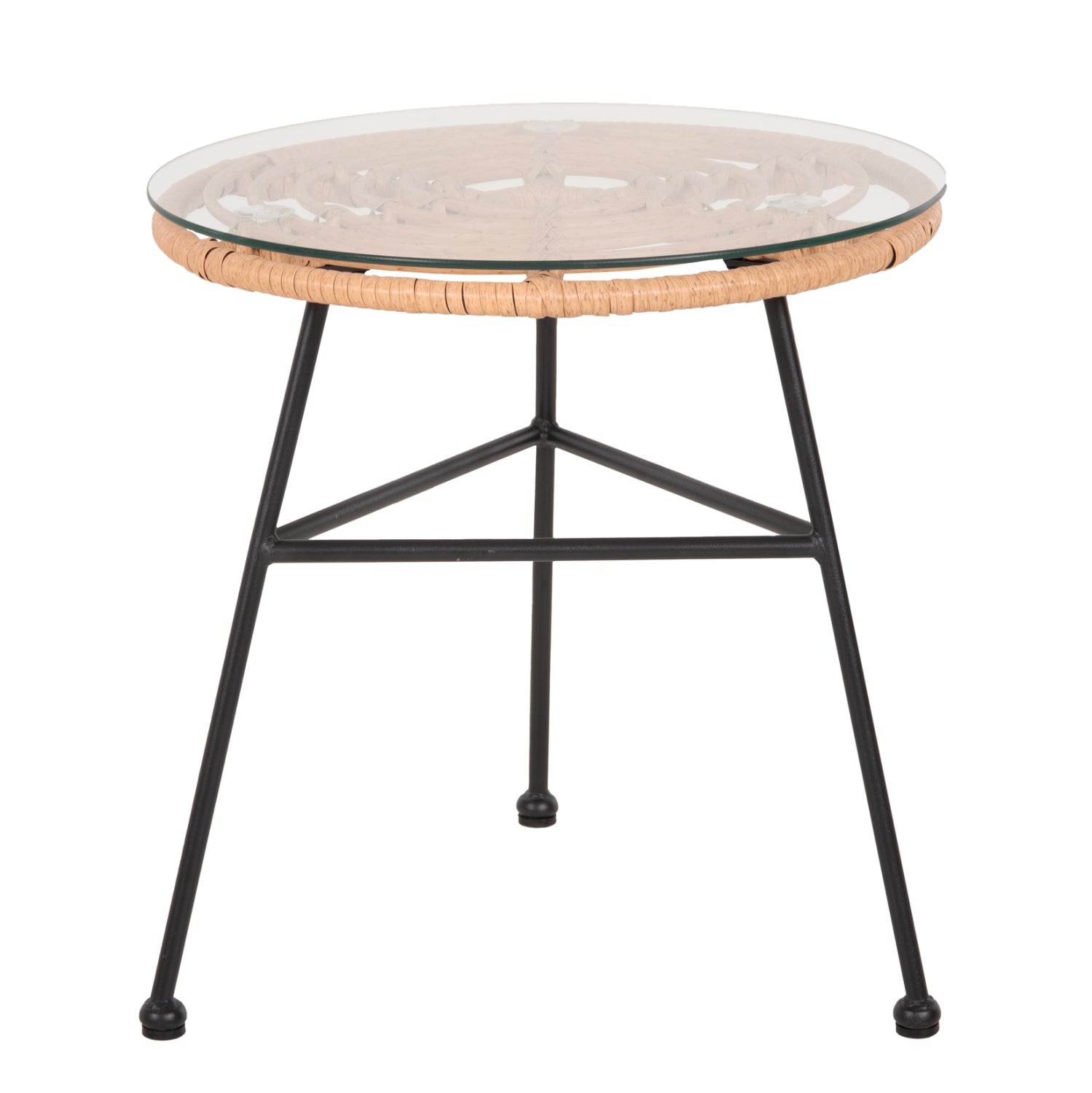 Кръгла маса черен метал Аllegra бежова ракита-стъкло φ45x46всм