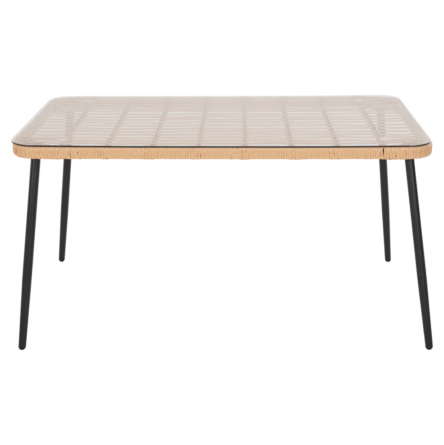 Правоъгълна маса Аllegra, черен метал-pe ратан, естествен цвят, 139.5x79.5x73см