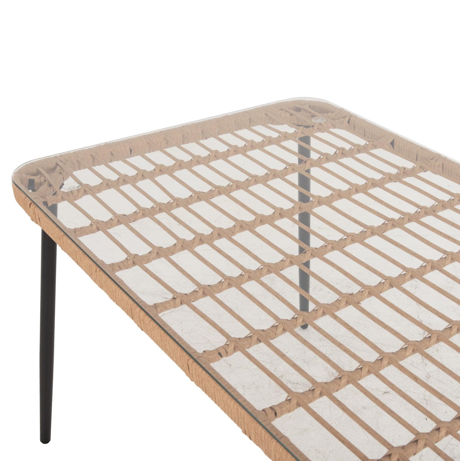 Правоъгълна маса Аllegra, черен метал-pe ратан, естествен цвят, 139.5x79.5x73см