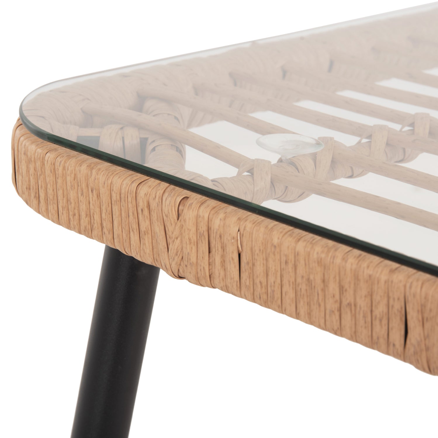 Правоъгълна маса Аllegra, черен метал-pe ратан, естествен цвят, 139.5x79.5x73см