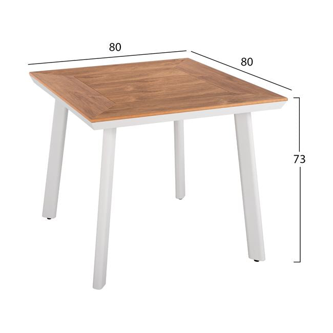 Градински комплект SAGA 3 части/ алуминий/полидърво в бяло КГ10537.01 с маса 80Χ80Χ73