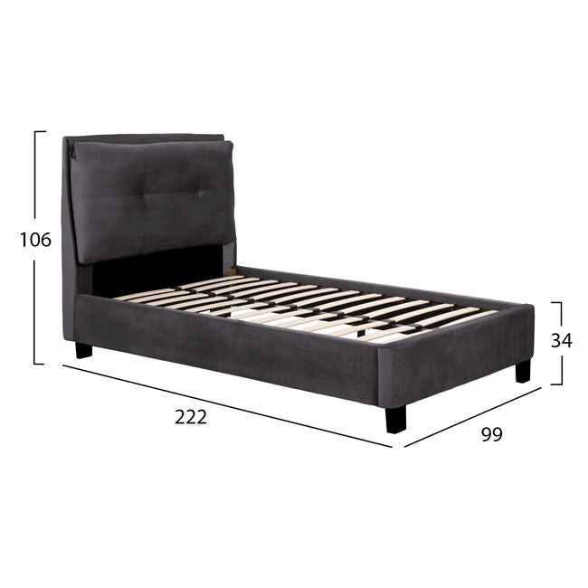 Легло Riley 90x200 с кадифен плат, сив цвят