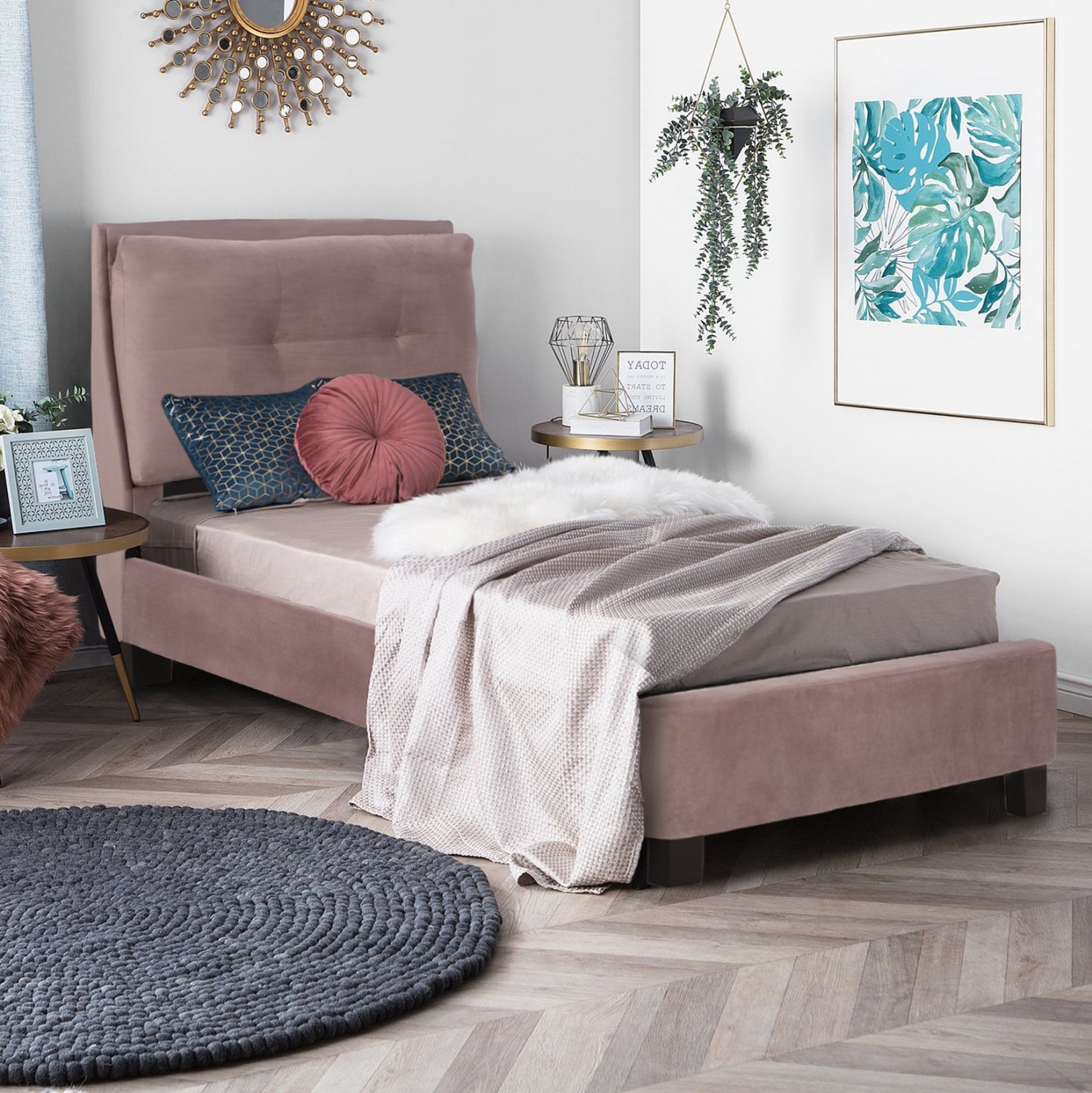 Легло Riley 90x200 с кадифен плат, цвят Rotted Apple