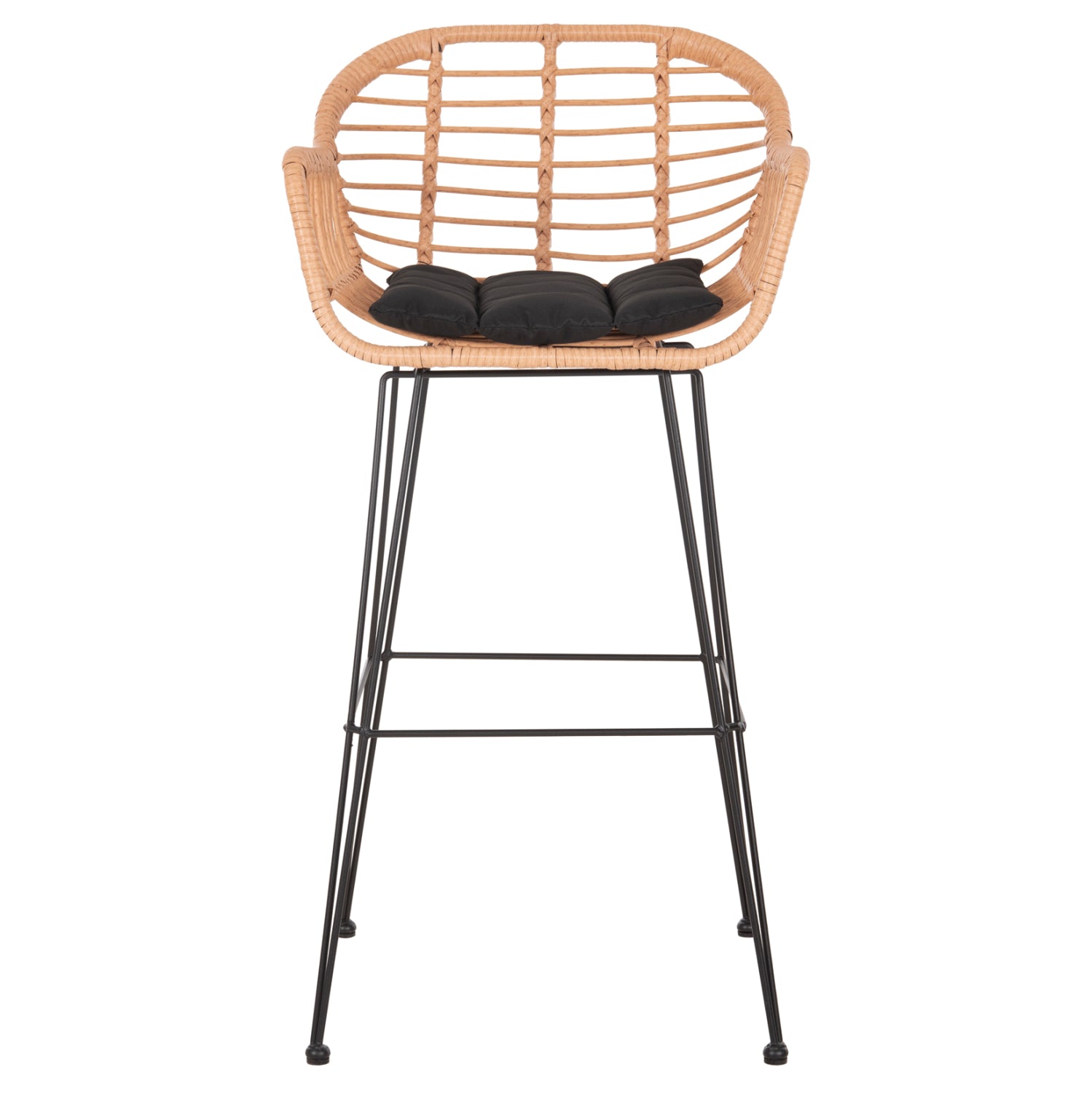 Бар стол Алегра бежов пе ратан - черен метал 54x55x108см