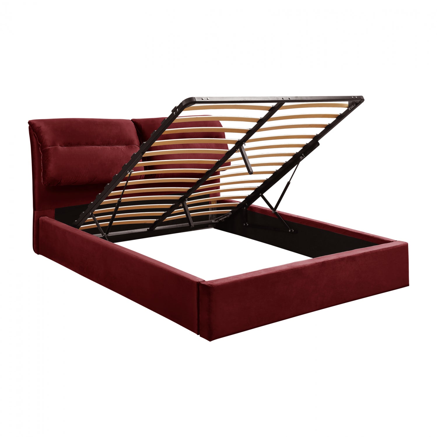 Спалня KENDRA кадифе бордо червено и място за съхранение за матрак 160x200