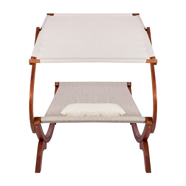 Дървен плажен стол в орехово-бежово със сянка colby 105x221x162в см