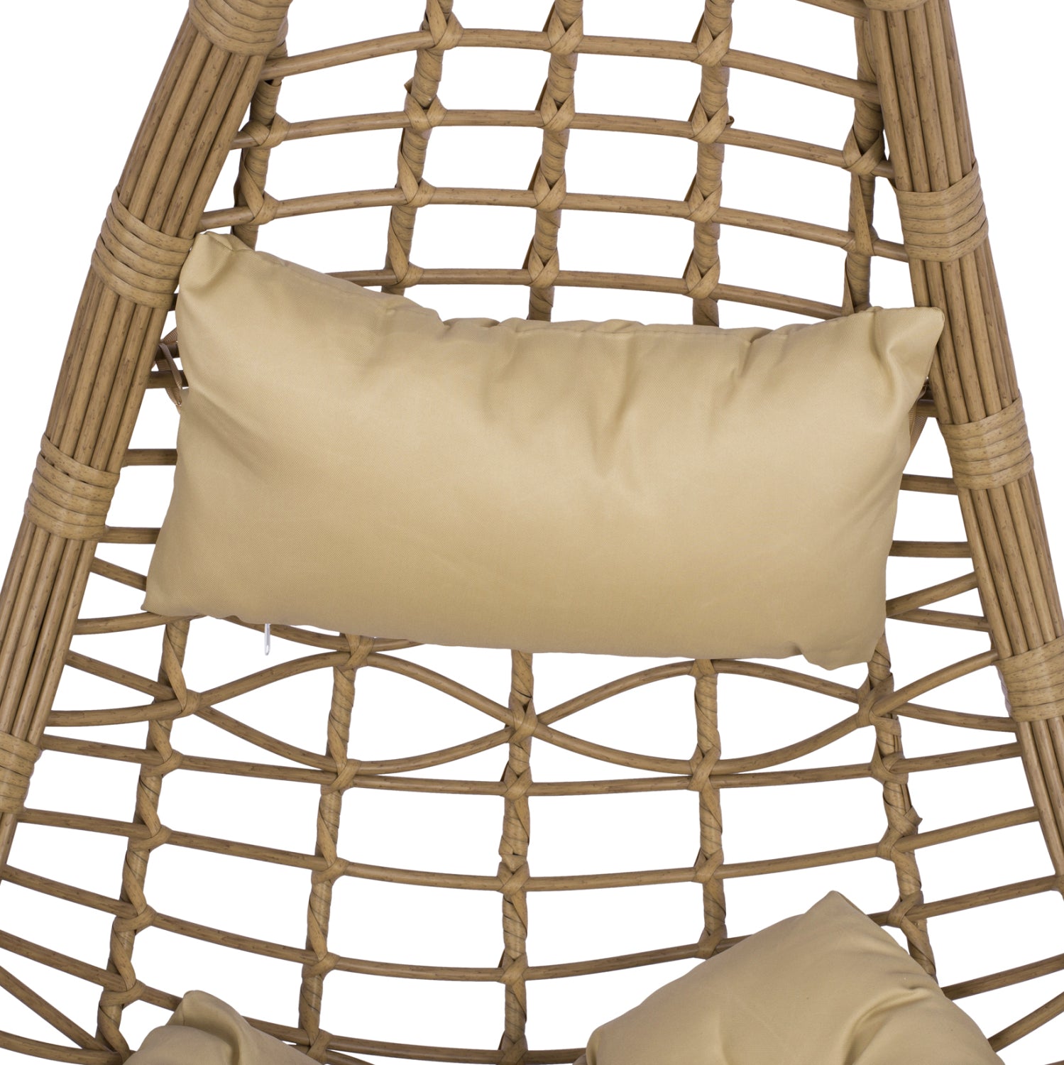 Висящо гнездо лусия с плетена тапицерия и възглавници, бежово-черно, метал φ95χ195ηсм