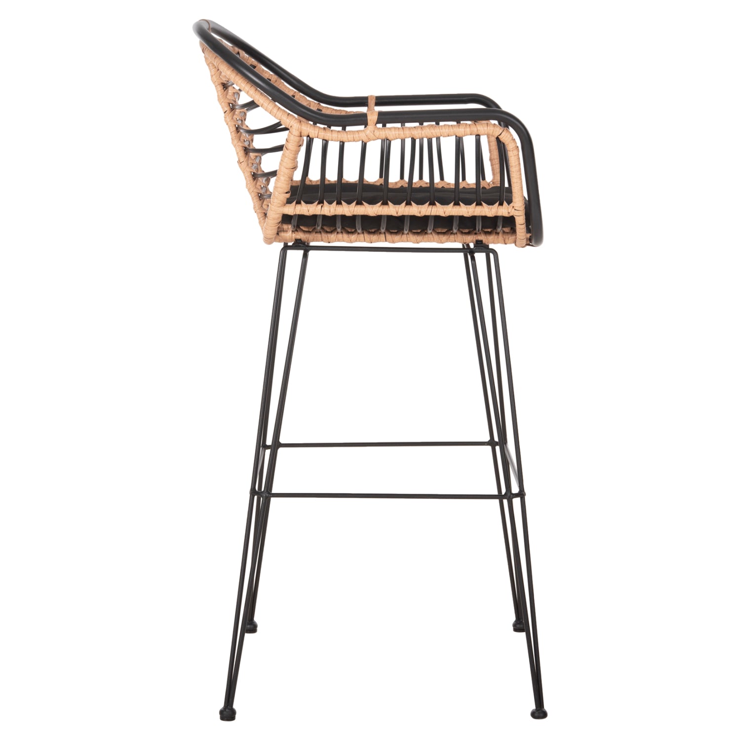 Бар стол Алегра метал и възглавница, черен метал ракита бежова 55x54x108 см