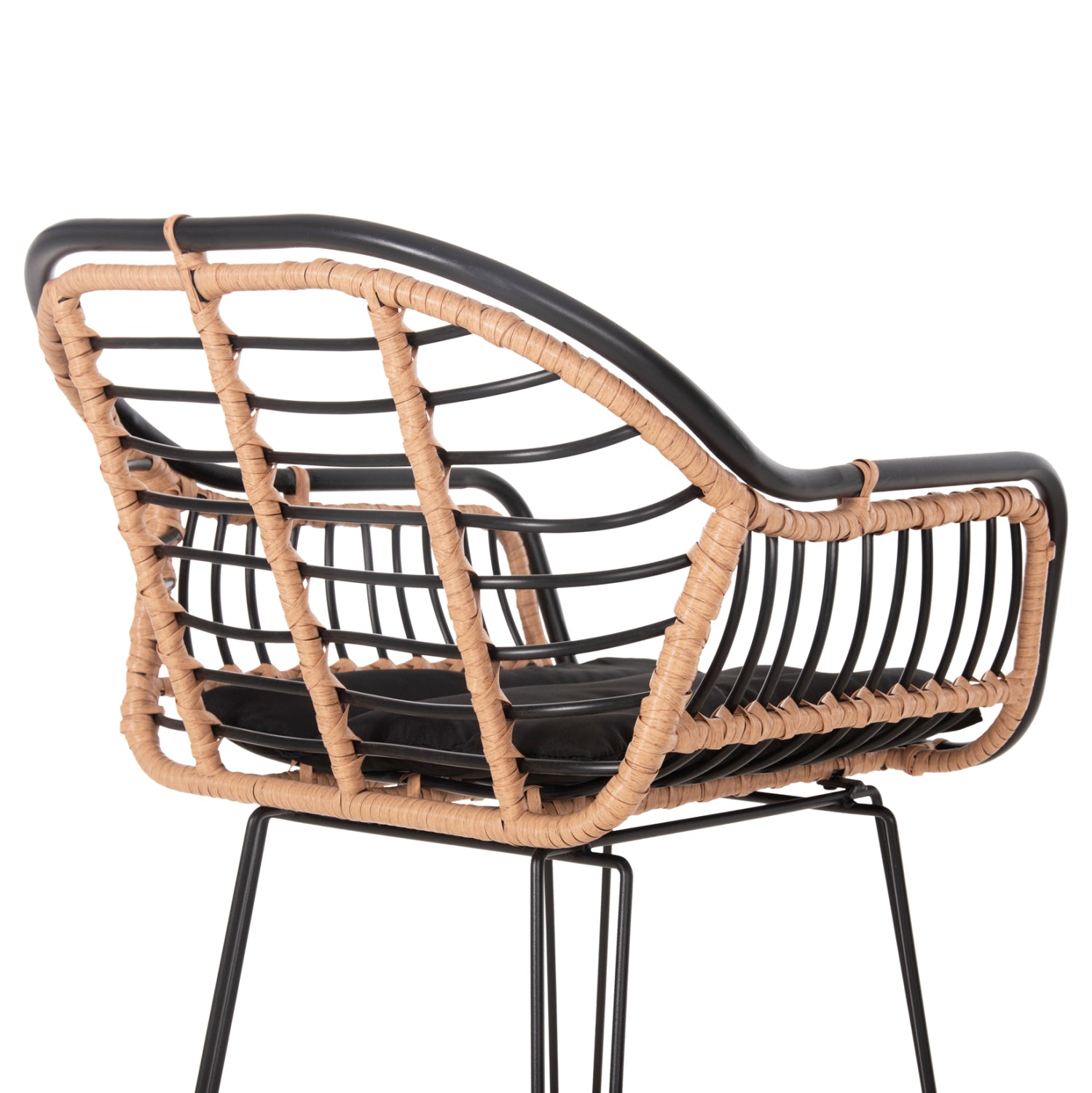 Бар стол Алегра метал и възглавница, черен метал ракита бежова 55x54x108 см