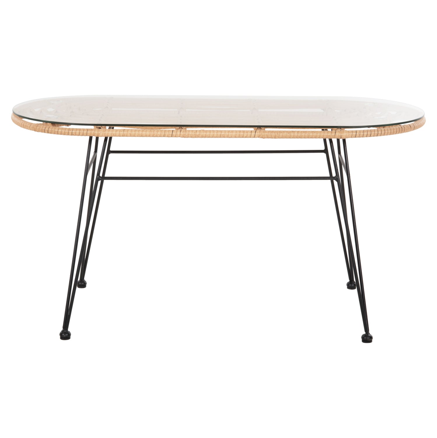 Овална ниска маса Аllegra бежова ракита-черен метал 100x45x51.5см