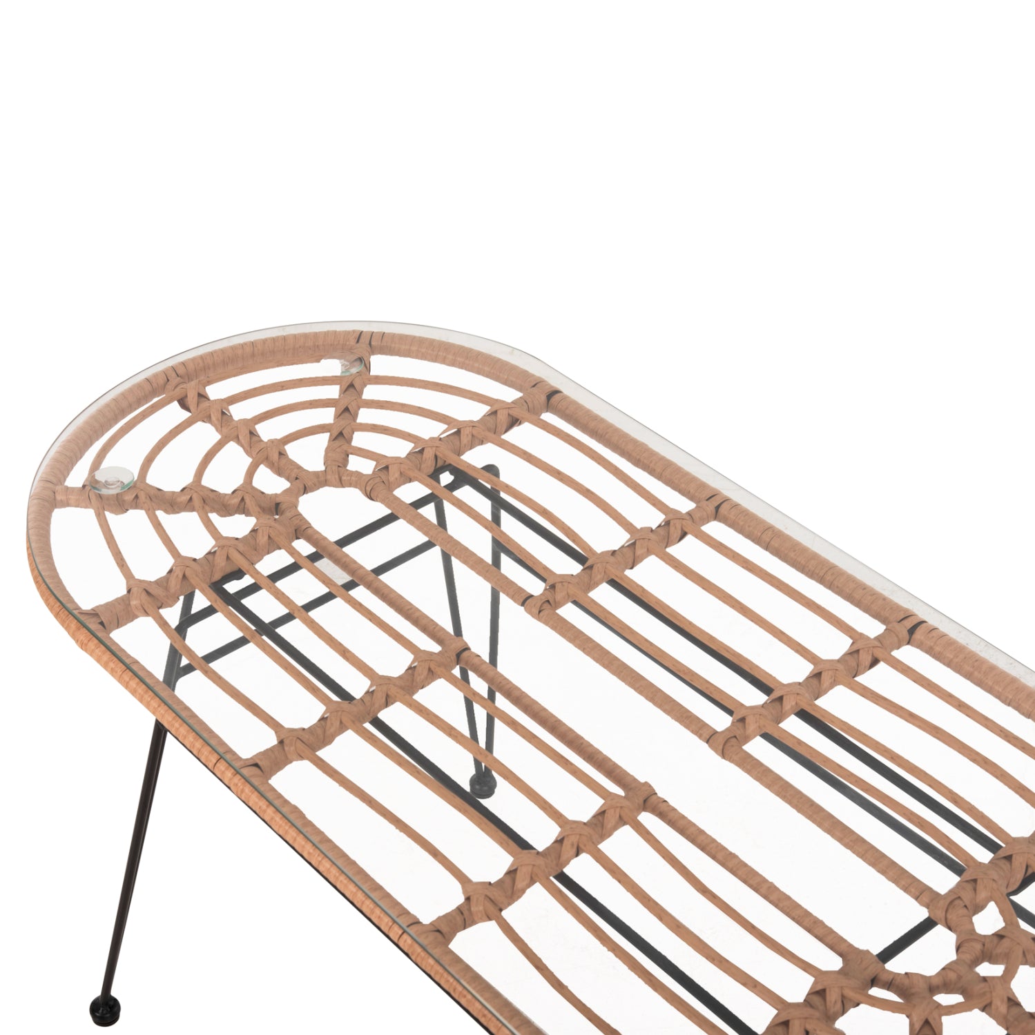 Овална ниска маса Аllegra бежова ракита-черен метал 100x45x51.5см