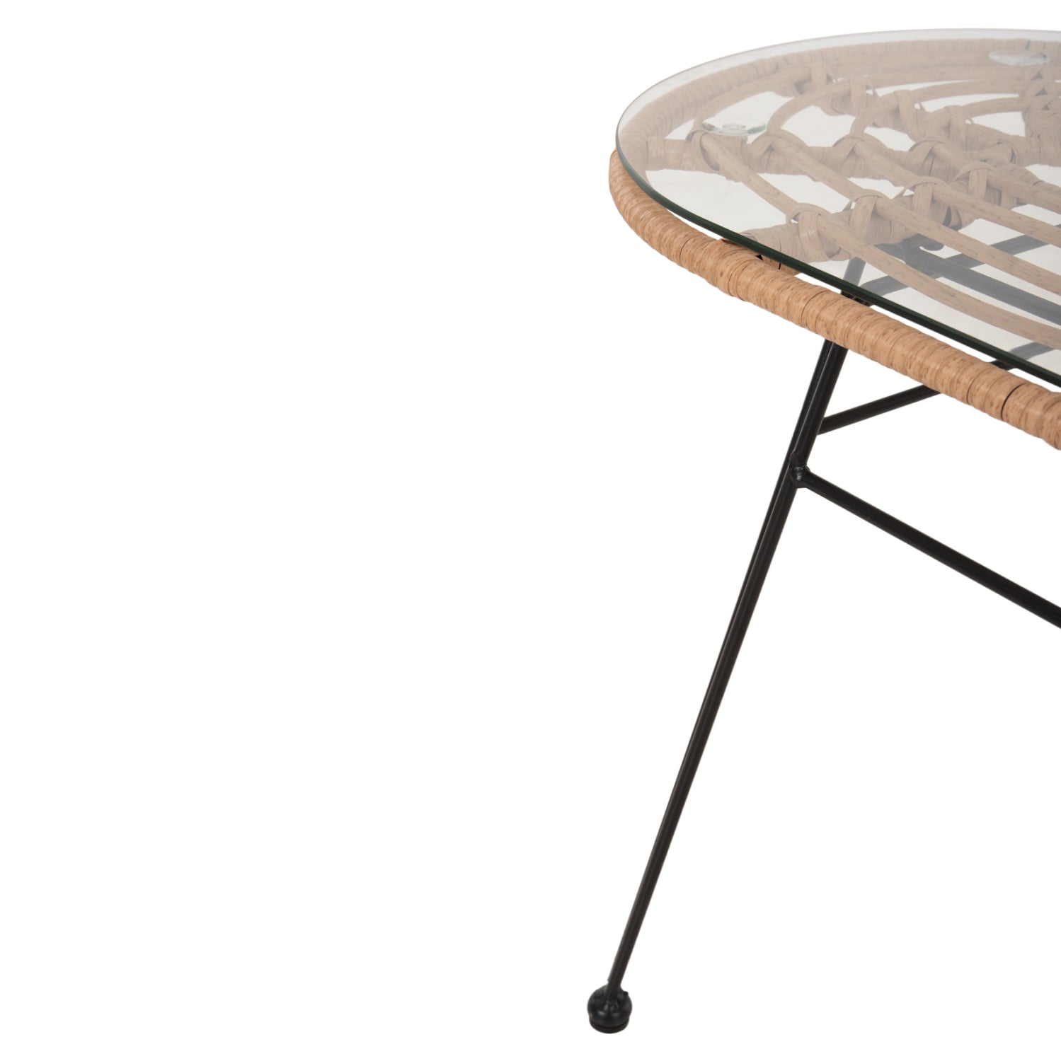 Овална ниска маса Аllegra бежова ракита-черен метал 100x45x51.5см