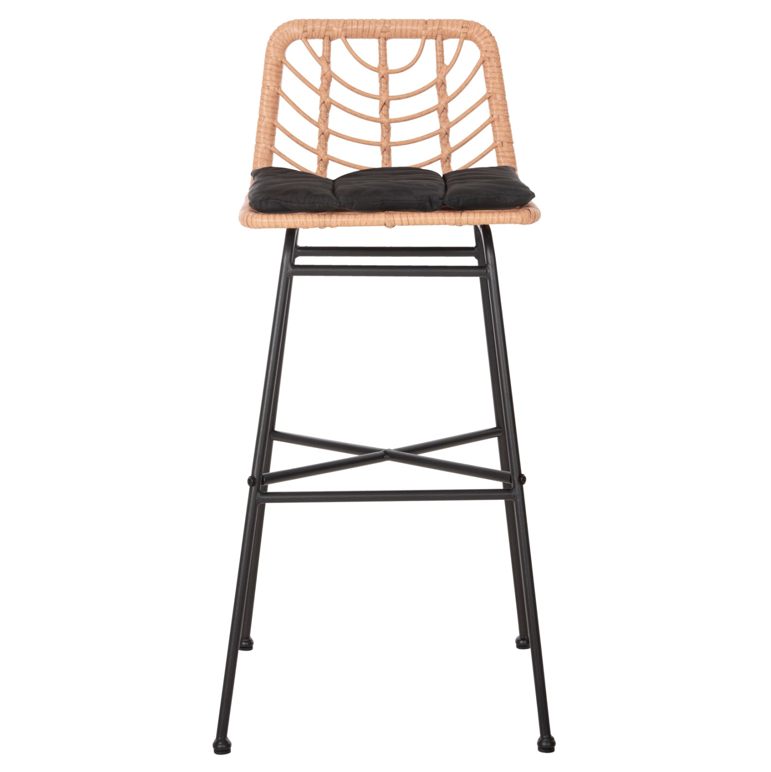 Бар стол GERALD метал с възглавница /черен метал-бежов ратан 49x50x101см