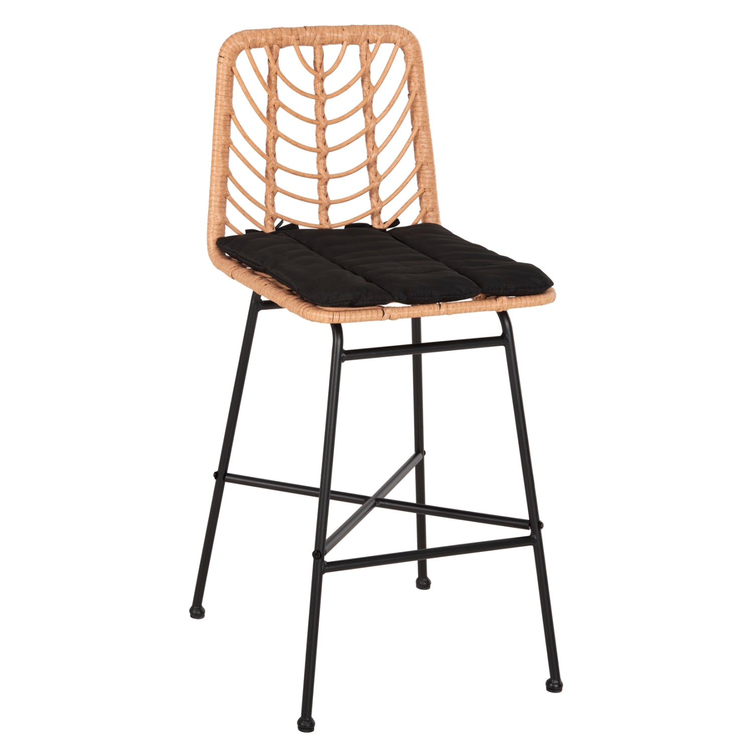 Метален стол Гералд и черно-бежова плетена възглавница 47x47x101см