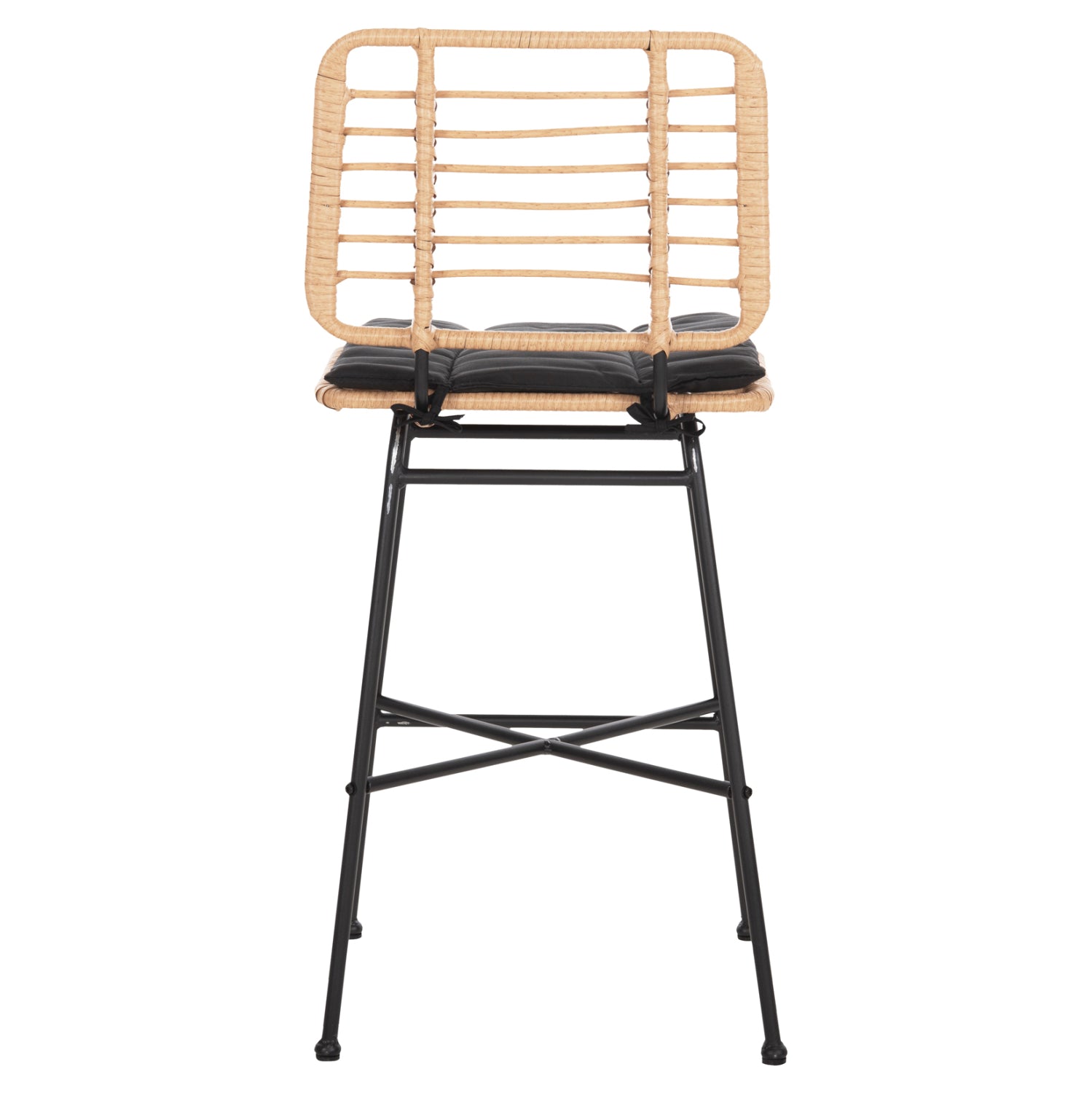 Бар стол Алегра с метална и черно-бежова плетена възглавница 46x46x99см