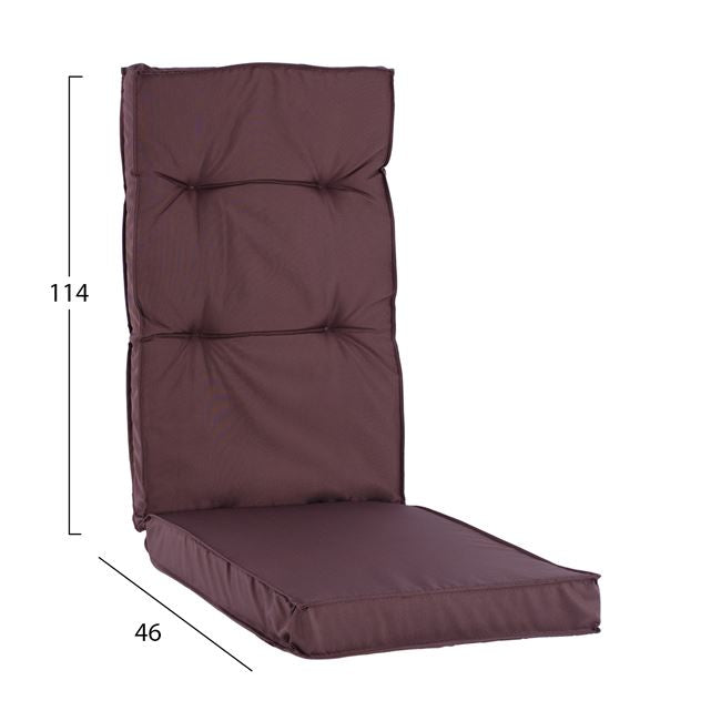 Платнена възглавница с гръб, кафява, 114x46x7 см