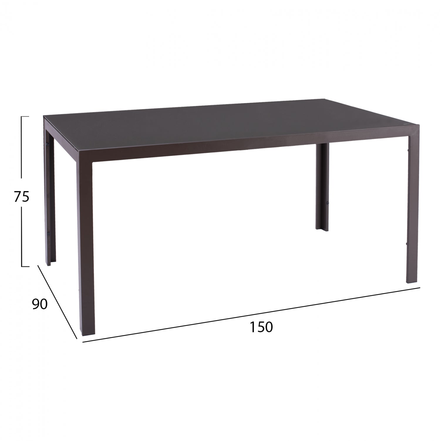 Маса Офер 150х90х75см метална със стъкло -кафяв цвят