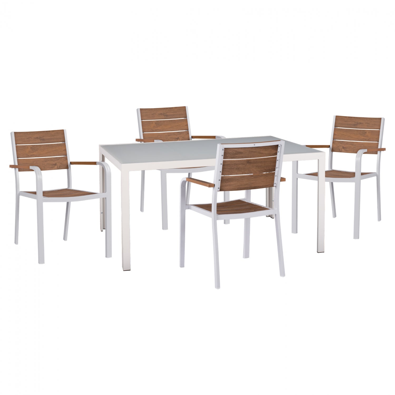 Градински комплект SAGA 5бр с маса 150x90 и алуминиеви столове с полидърво /бял КГ11706.01