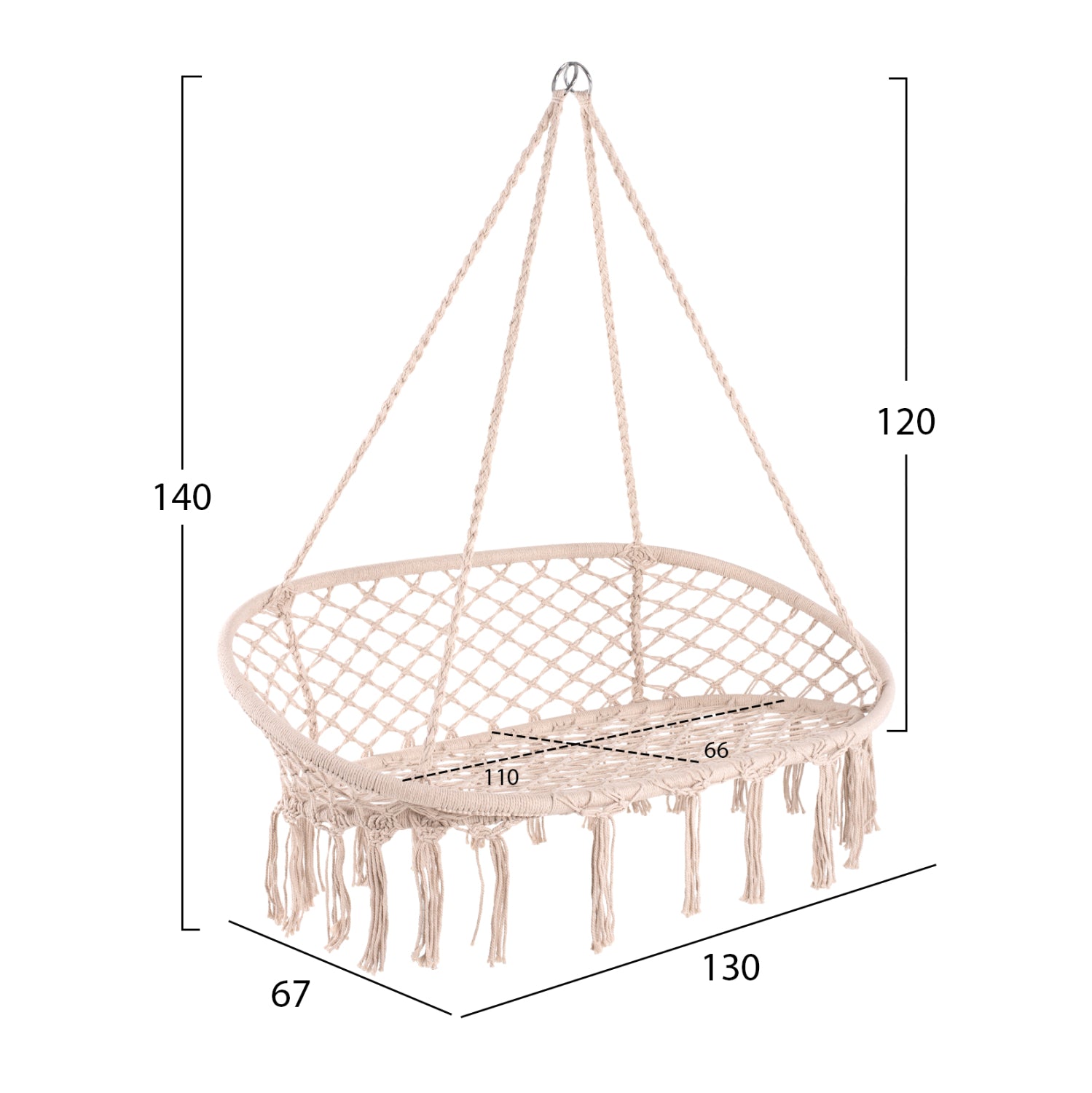 Люлка висяща Ния макраме 130x67x120-140см.