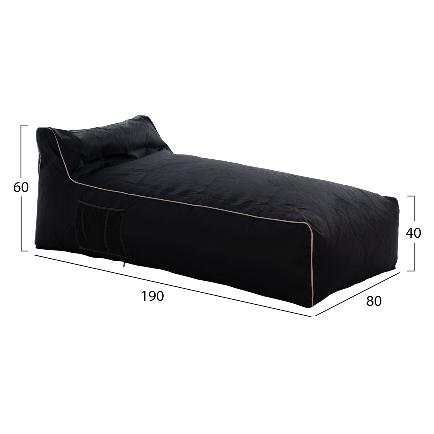 Пуф 100% водоустойчив Аделин черен цвят 190x80x40-60