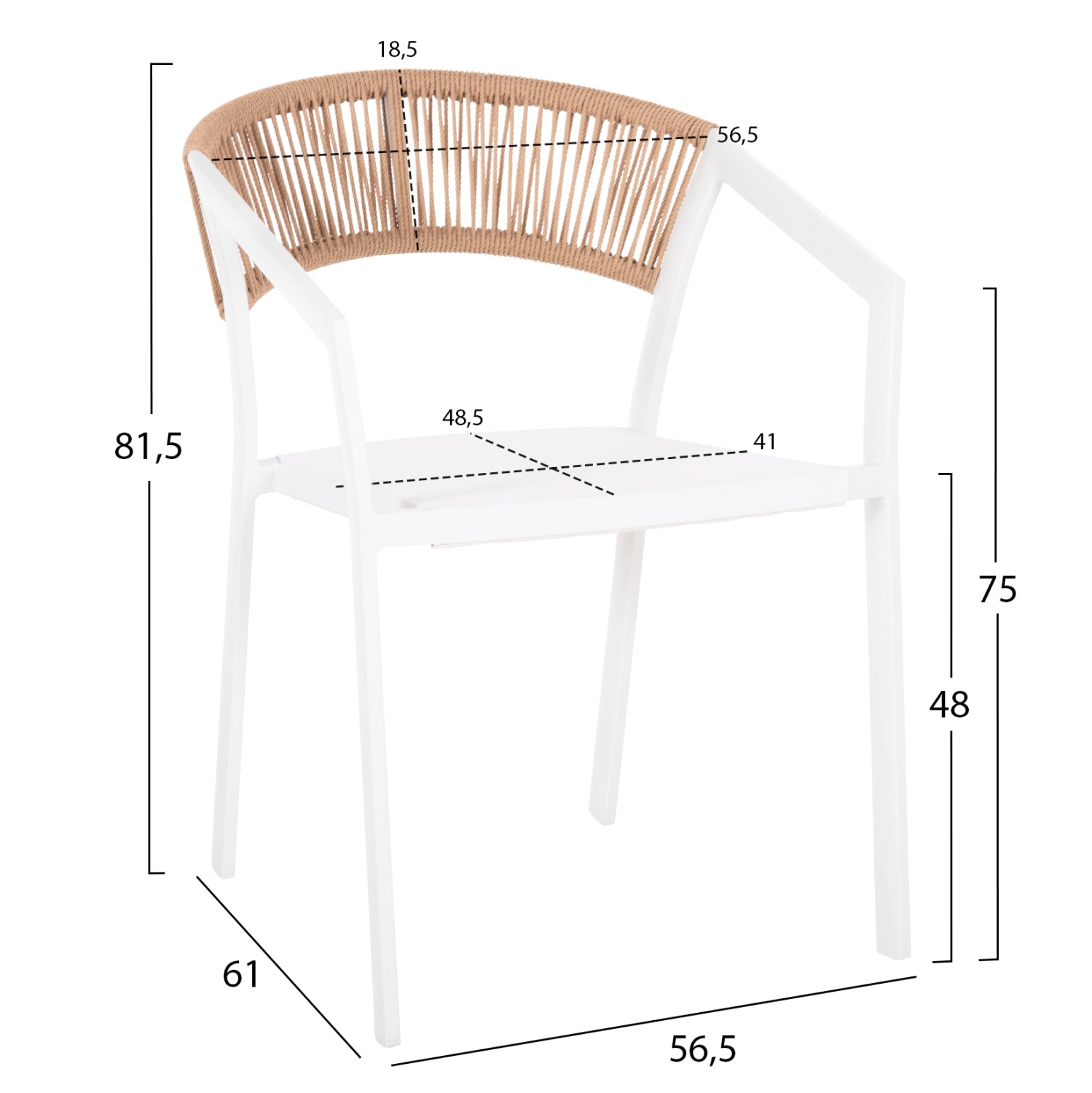 Кресло MIRI алуминий цвят бял-бежов ратан 57x63x82