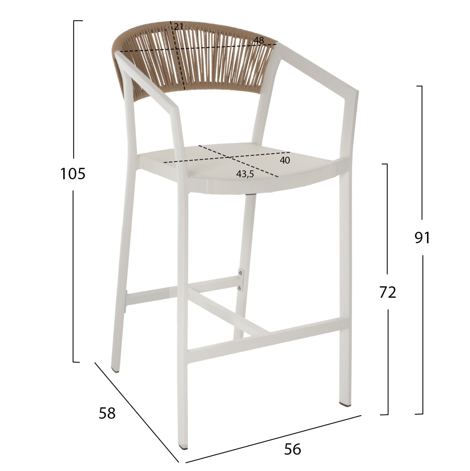 Бар стол 5892 цвят бял-бежов 56x58x105