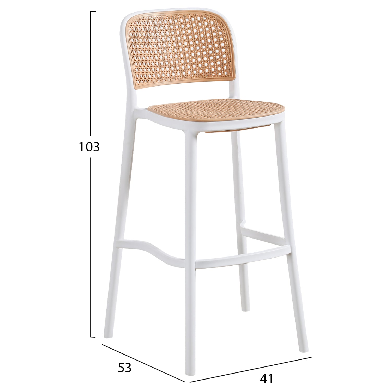 Бар стол 5939 пп ратан бял 41x53x103