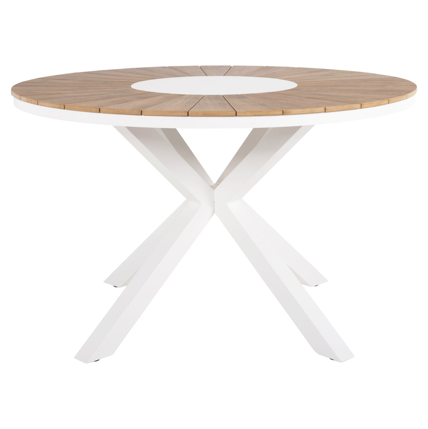 Кръгла външна маса Мoril бял алуминий-естествено полидърво φ120см.