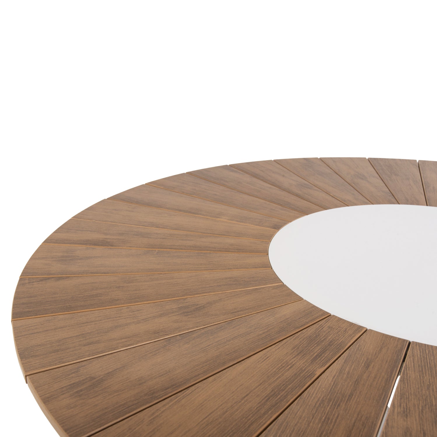 Кръгла външна маса Мoril бял алуминий-естествено полидърво φ120см.