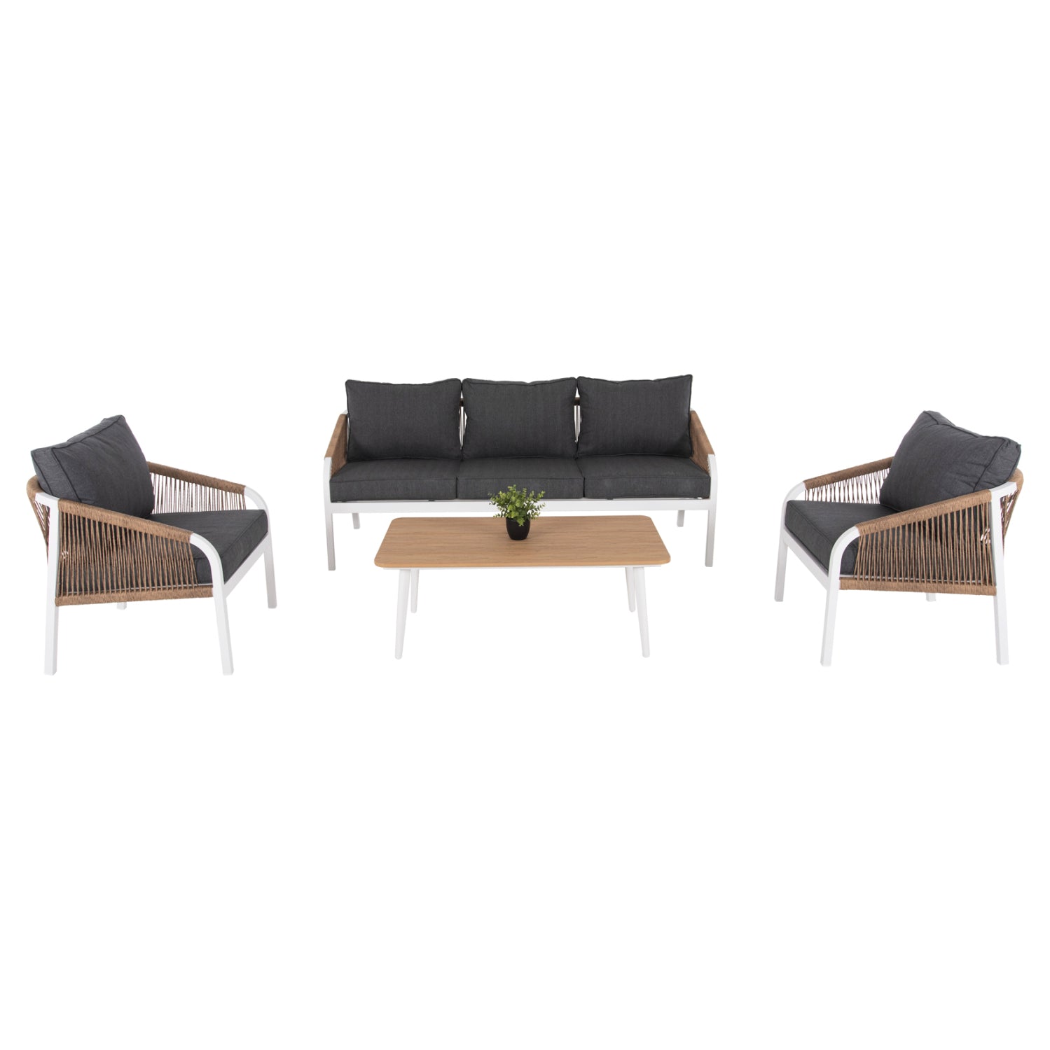 Комплект градински Дрим алуминий цвят бял-натурал с маса 109x56.5x41