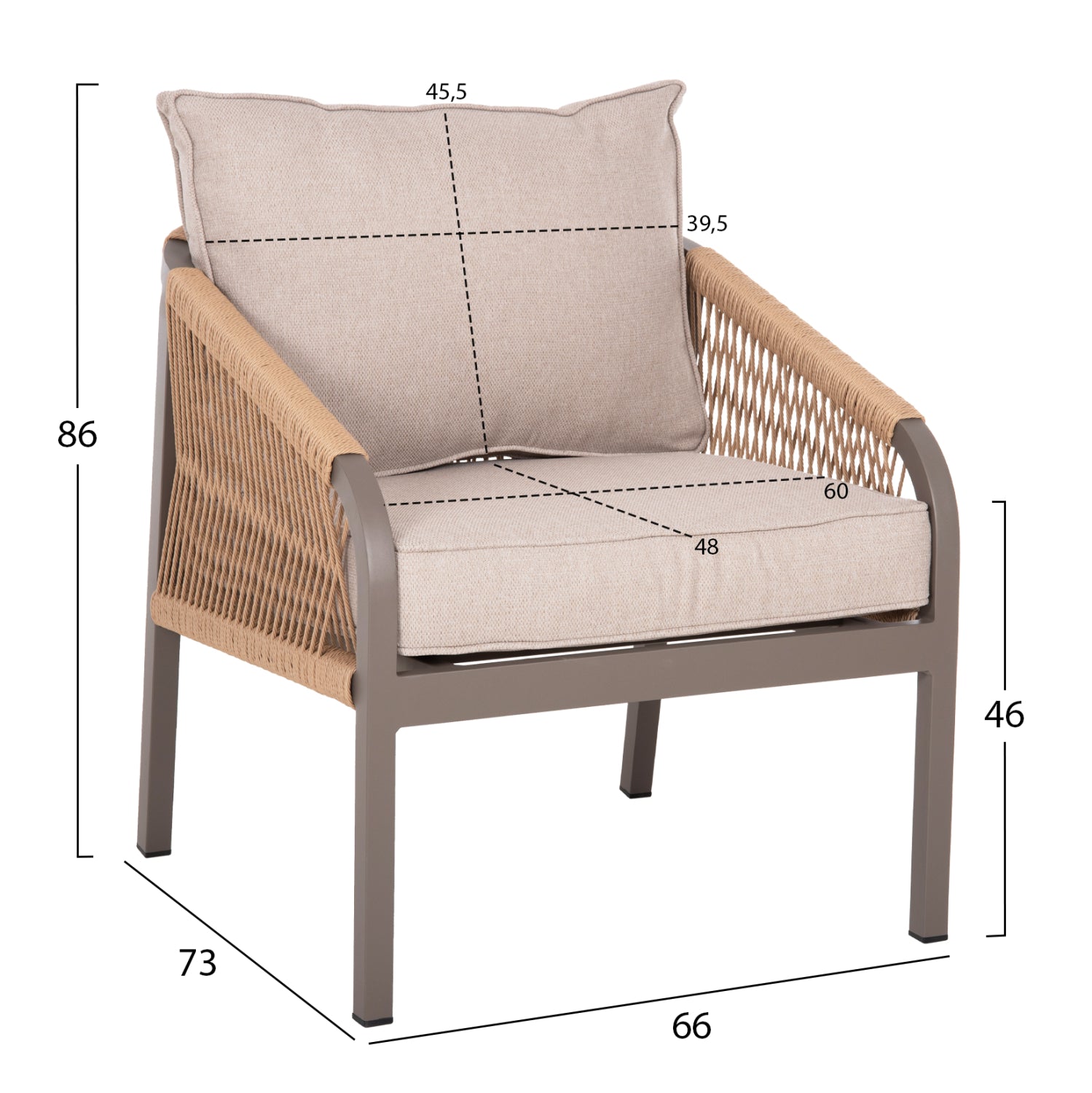 Градински комплект 4 бр MAERLY шампанско-бежов цвят с маса 109x56.5x41