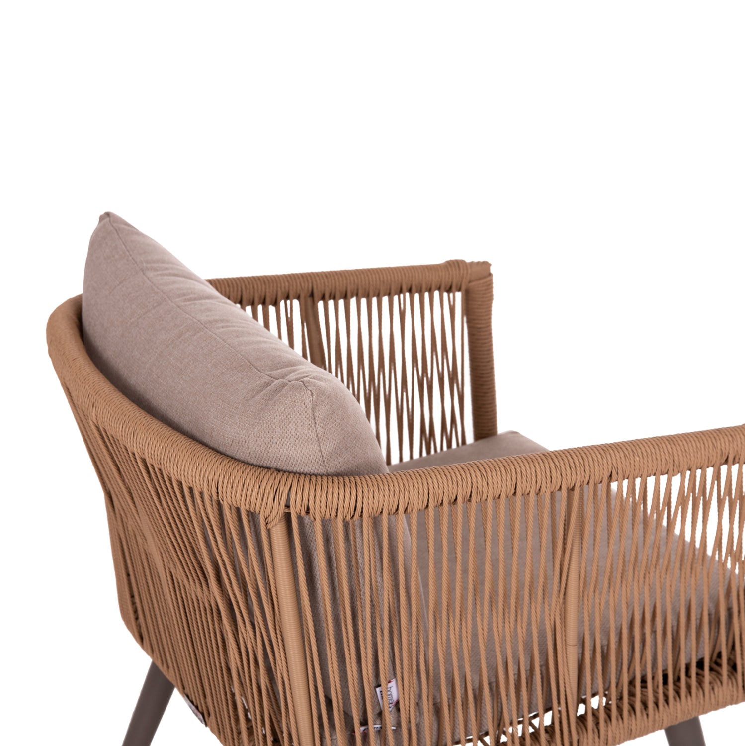 Комплект градински мебели Фрея от 4 части, алуминиев капучино-пе ратан и бежови възглавници/маса 90x50x42