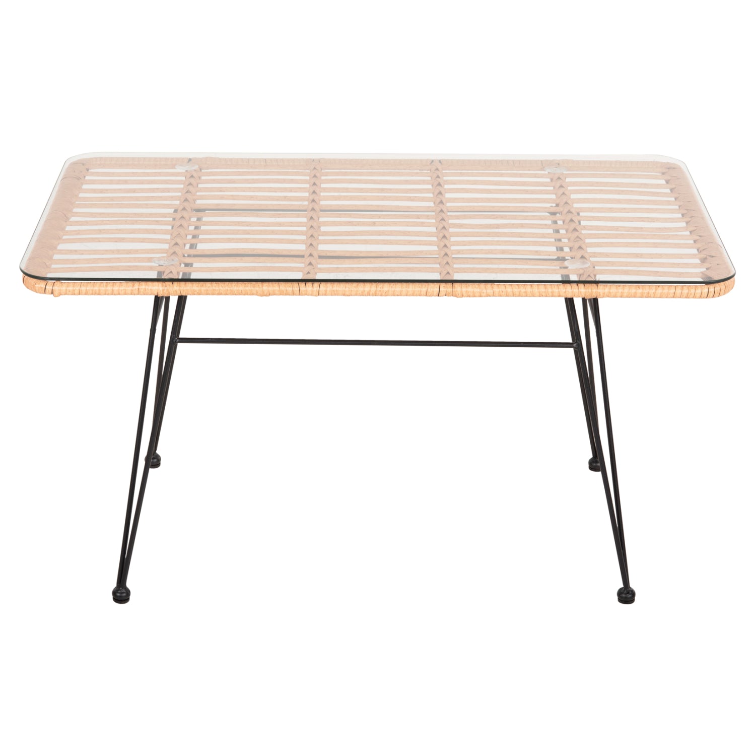 Ниска външна маса Allegra черен метал-бежов, от ракита, 95x55x51,5 см