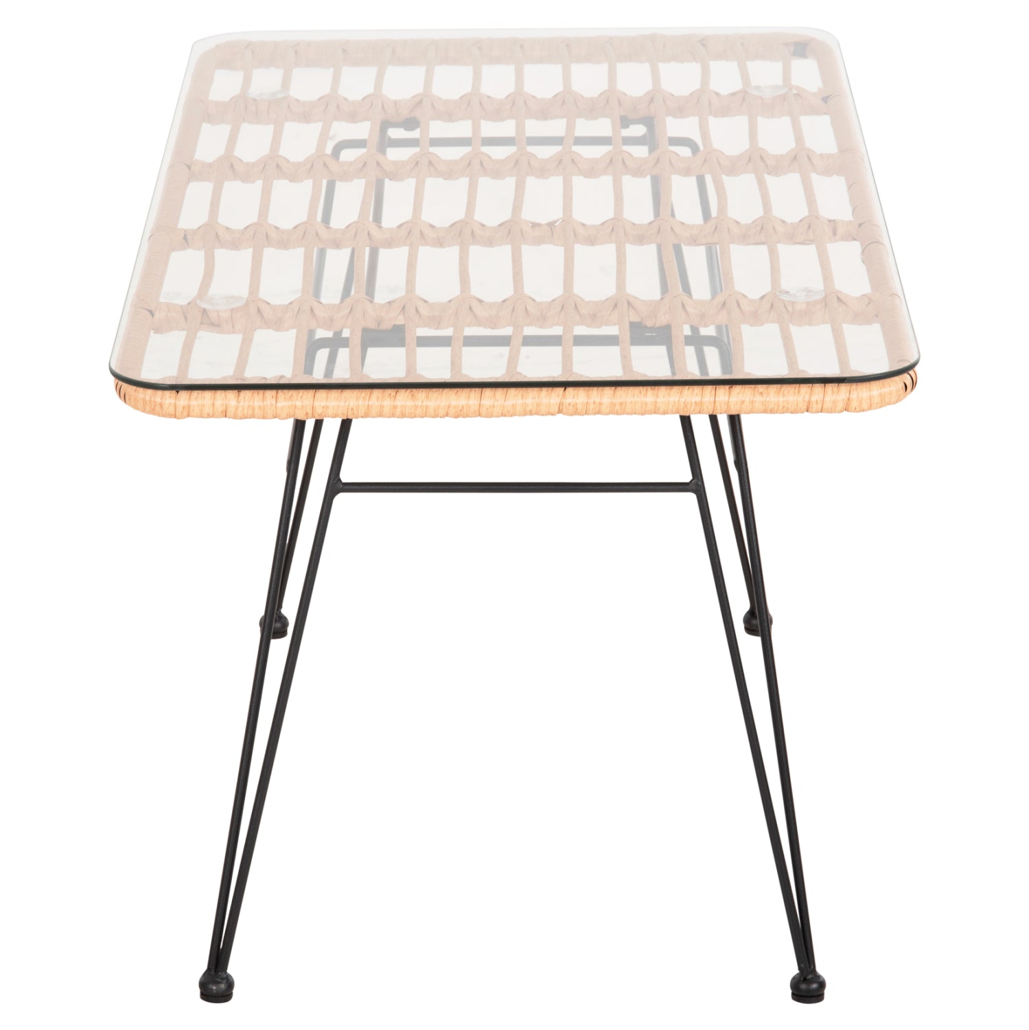 Ниска външна маса Allegra черен метал-бежов, от ракита, 95x55x51,5 см